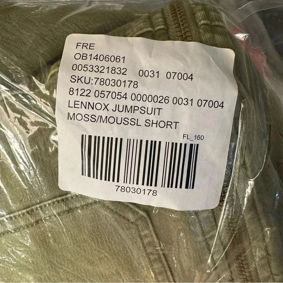 NWT Free People Lennox Denim Jumpsuit One Piece Utility Army Green Large Short - Picture 4 of 4